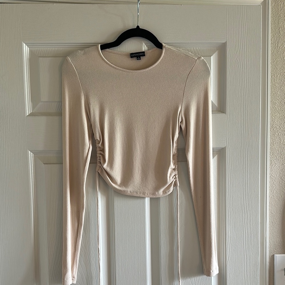 Cotton Candy Tan Cream Ruched Crop Bodysuit